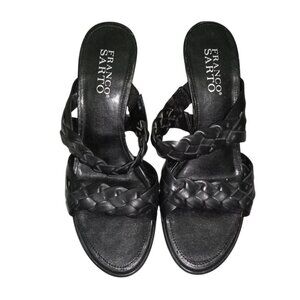 Franco Sarto Black Braided Leather Women's Heels-Made in Brazil-Size 6